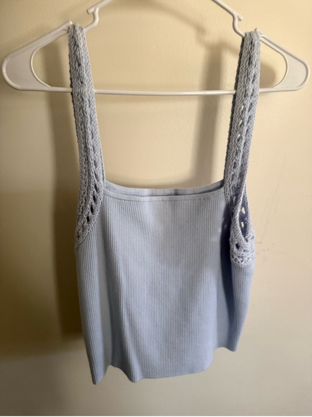 Aerie Pale Blue Ribbed Tank with Crochet Straps